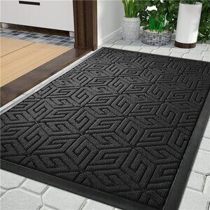 Durable Front Entrance Door Mat, Heavy Duty Outdoor Indoor Mat 17x29.5 ", Black
